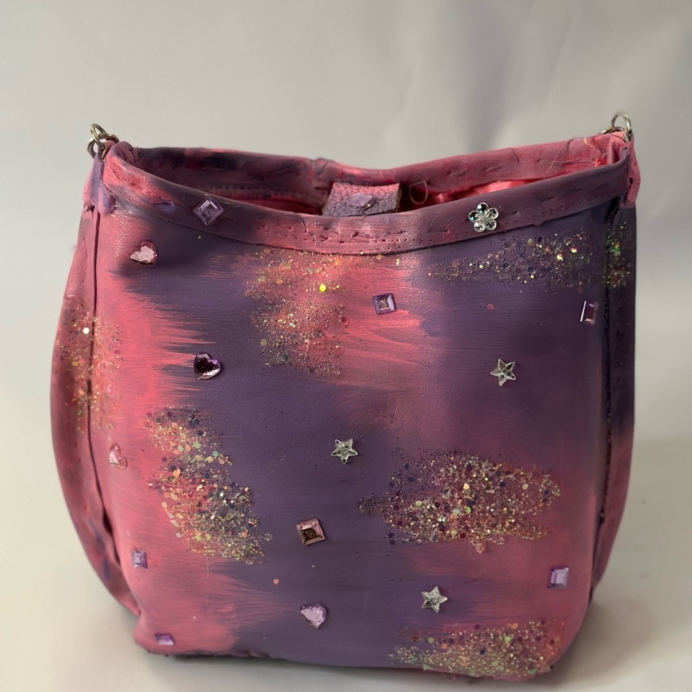 Chic Embellished Pink and Purple Shoulder Bag